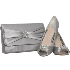 Perfect Bridal Gina Silber Satin Peep Toe Schuhe mit Kristallbesatz* Schuhe Für Hochzeitsgäste | Schuhe Für Die Mutter Der Braut