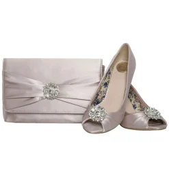 Perfect Bridal Gina Taupe Satin Peep Toe Schuhe mit Kristallbesatz* Schuhe Für Hochzeitsgäste | Schuhe Für Die Mutter Der Braut