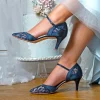 Perfect Bridal Gwen Marineblaue Schuhe mit Spitze und Satin-Knöchelriemen* Schuhe Für Die Mutter Der Braut | Schuhe Für Brautjungfern