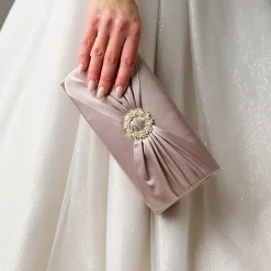 Perfect Bridal Harlow Taupe Satin Perlenbrosche Clutch Tasche* Anlass Handtaschen