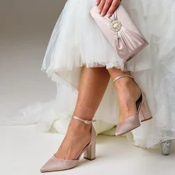 Perfect Bridal Harlow Taupe Satin Perlenbrosche Clutch Tasche* Anlass Handtaschen