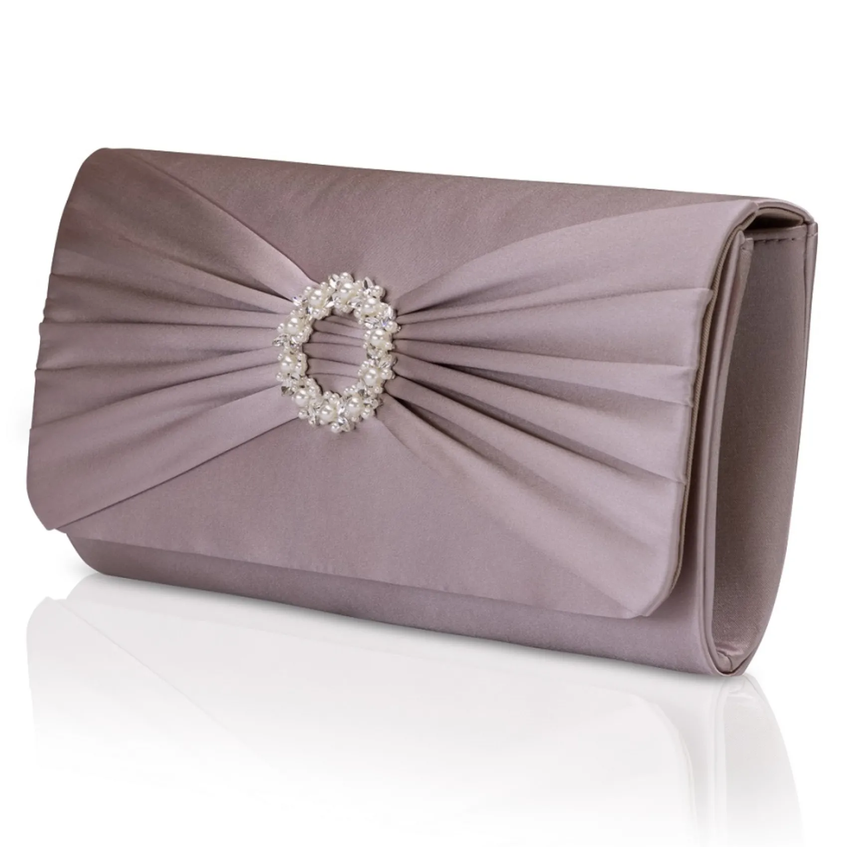 Perfect Bridal Harlow Taupe Satin Perlenbrosche Clutch Tasche* Anlass Handtaschen