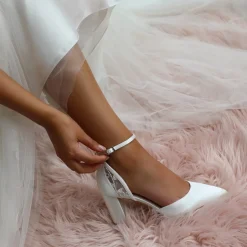 Perfect Bridal Indi Färbbar Elfenbein Satin Blockabsatz Knöchelriemen Schuhe* Hochzeitsschuhe | Schuhe Mit Mittlerem Absatz