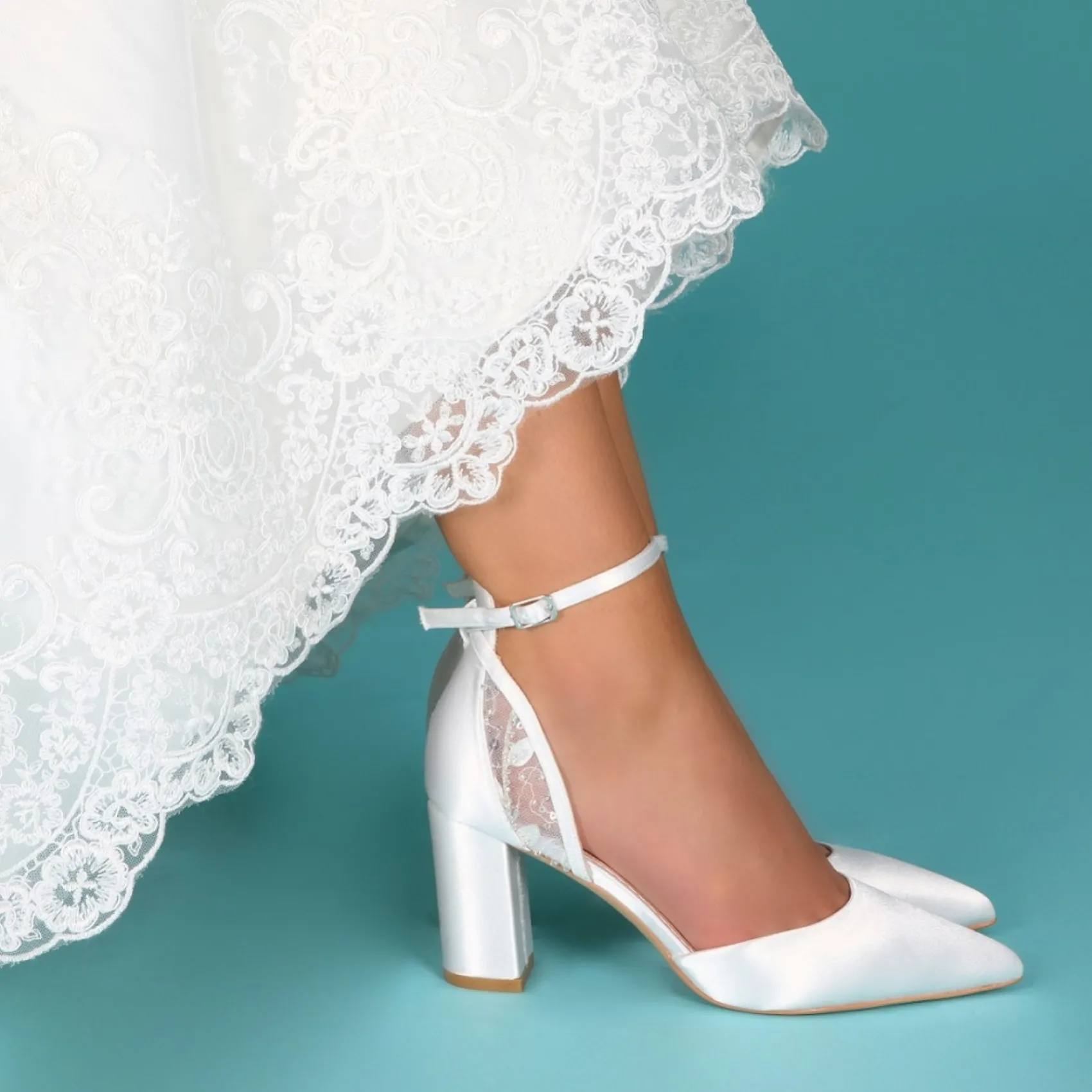 Perfect Bridal Indi Färbbar Elfenbein Satin Blockabsatz Knöchelriemen Schuhe* Hochzeitsschuhe | Schuhe Mit Mittlerem Absatz