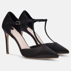 Perfect Bridal Jessica Schwarz Satin High Heel Diamante T-Bar Schuhe* Party-schuhe | Schuhe Für Hochzeitsgäste