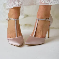 Perfect Bridal Jessica Taupe Satin High Heel Diamante T-Bar Schuhe* Party-schuhe | Schuhe Für Hochzeitsgäste