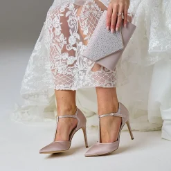 Perfect Bridal Jessica Taupe Satin High Heel Diamante T-Bar Schuhe* Party-schuhe | Schuhe Für Hochzeitsgäste