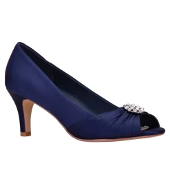 Perfect Bridal Jolene Midnight Satin Peep Toes mit Diamantenbrosche* Party-schuhe | Schuhe Für Hochzeitsgäste