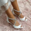 Perfect Bridal Katelyn Färbbare Elfenbein Satin Kristall Hochzeit Sandalen* Hochzeitsschuhe | Hochhackige Schuhe