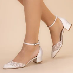 Perfect Bridal London Elfenbein Spitze Niedrig Blockabsatz Knöchelriemen Schuhe* Hochzeitsschuhe | Spitze Hochzeitsschuhe