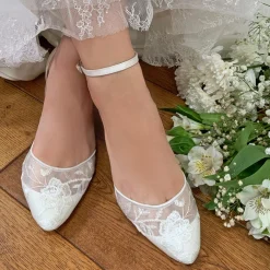 Perfect Bridal London Elfenbein Spitze Niedrig Blockabsatz Knöchelriemen Schuhe* Hochzeitsschuhe | Spitze Hochzeitsschuhe