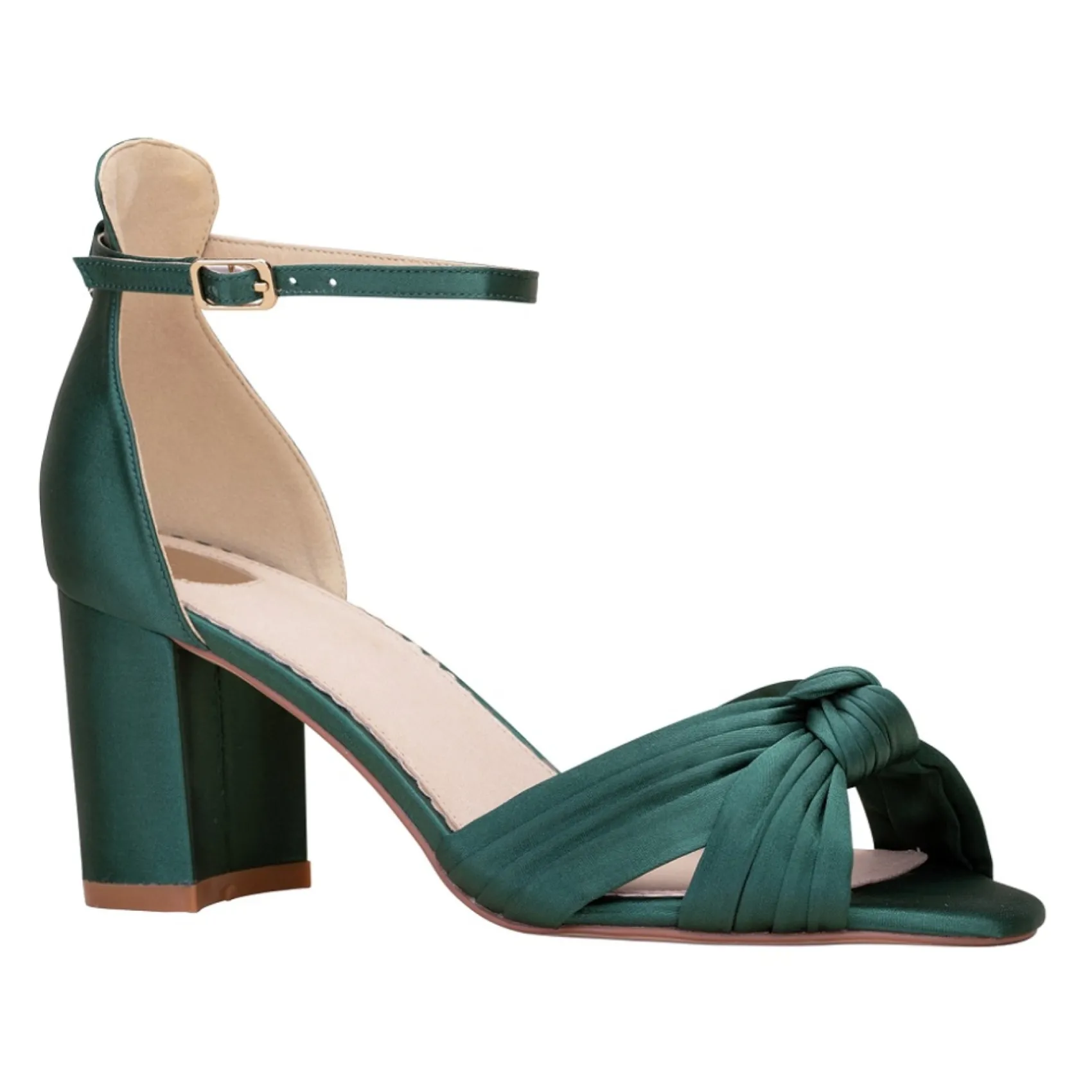Perfect Bridal Lucinda Grün Satin geknotete Sandalen mit Blockabsatz* Schuhe Für Hochzeitsgäste | Schuhe Für Die Mutter Der Braut