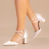Perfect Bridal Maisie Färbbar Elfenbein Satin Blockabsatz Kreuzriemen Gericht* Schuhe Für Die Mutter Der Braut | Hochzeitsschuhe
