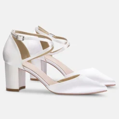 Perfect Bridal Maisie Färbbar Elfenbein Satin Blockabsatz Kreuzriemen Gericht* Schuhe Für Die Mutter Der Braut | Hochzeitsschuhe