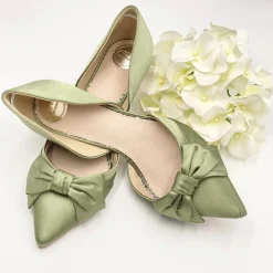 Perfect Bridal Margo Olive Grün Satin Mitte Heel Schleife Gericht Schuhe* Party-schuhe | Schuhe Für Hochzeitsgäste