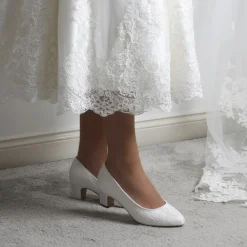 Perfect Bridal Melanie Färbbar Elfenbein Spitze Block Heel Gericht Schuhe* Hochzeitsschuhe | Schuhe Mit Niedrigem Absatz