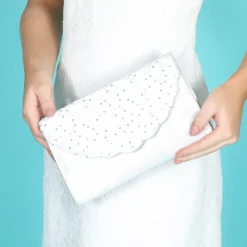 Perfect Bridal Muskatnuss Einfärbbarer elfenbeinfarbener Satin und Paillettenspitze Clutch Bag* Hochzeit Handtaschen
