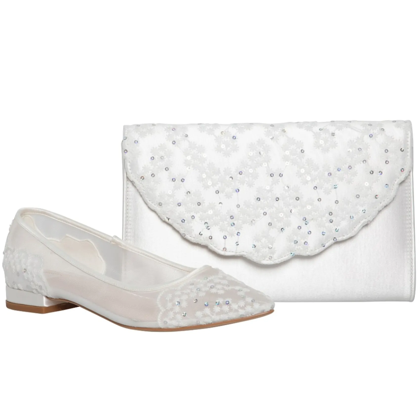Perfect Bridal Muskatnuss Einfärbbarer elfenbeinfarbener Satin und Paillettenspitze Clutch Bag* Hochzeit Handtaschen
