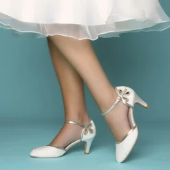 Perfect Bridal Nina Elfenbein Spitze und Gold Knöchelriemen Schuhe* Hochzeitsschuhe | Schuhe Mit Mittlerem Absatz