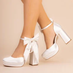 Perfect Bridal Paloma Färbbare Elfenbein Satin Blockabsatz Plateauschuhe* Hochzeitsschuhe | Hochhackige Schuhe
