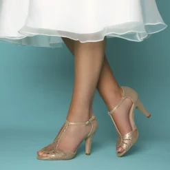 Perfect Bridal Perla Gold Kristallverzierte T-Bar Sandalen* Party-schuhe | Schuhe Für Hochzeitsgäste