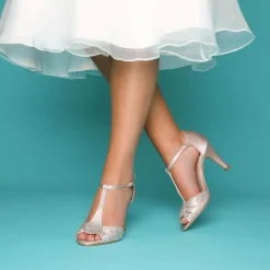 Perfect Bridal Perla Taupe Kristallverzierte T-Bar Sandalen* Party-schuhe | Schuhe Für Hochzeitsgäste