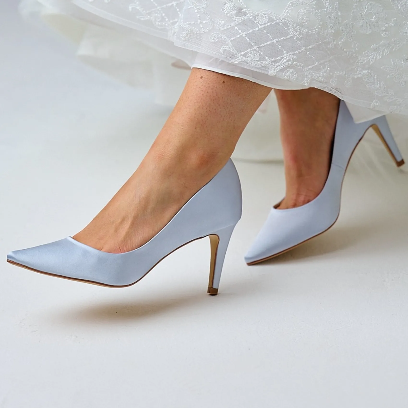 Perfect Bridal Rachel Blau Satin Mid Heel Pointed Court Schuhe* Schuhe Für Hochzeitsgäste | Schuhe Für Die Mutter Der Braut