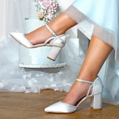 Perfect Bridal Robyn Elfenbeinfarbene Blockabsätze aus Satin und Silberglitzer* Hochzeitsschuhe | Schuhe Mit Mittlerem Absatz