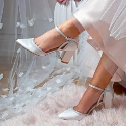 Perfect Bridal Robyn Elfenbeinfarbene Blockabsätze aus Satin und Silberglitzer* Hochzeitsschuhe | Schuhe Mit Mittlerem Absatz