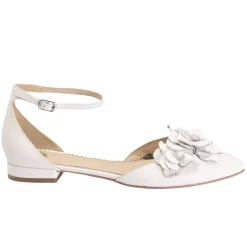 Perfect Bridal Roma Elfenbeinfarbenes Leder Floral Knöchelriemen Flats* Hochzeitsschuhe | Vintage Hochzeitsschuhe