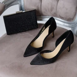 Perfect Bridal Sienna Schwarz Satin Crystal Open Waist Pointed Courts* Party-schuhe | Schuhe Für Hochzeitsgäste