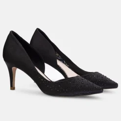 Perfect Bridal Sienna Schwarz Satin Crystal Open Waist Pointed Courts* Party-schuhe | Schuhe Für Hochzeitsgäste