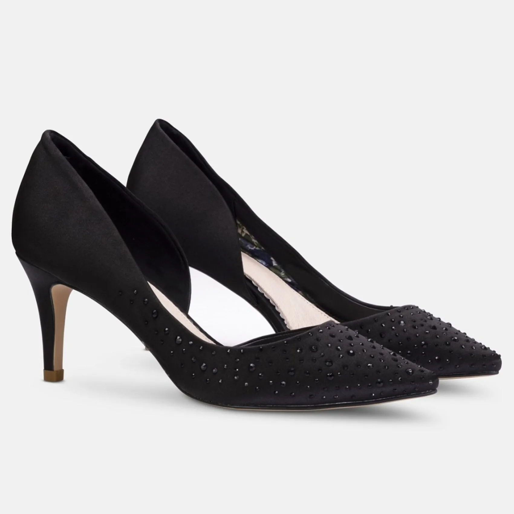 Perfect Bridal Sienna Schwarz Satin Crystal Open Waist Pointed Courts* Party-schuhe | Schuhe Für Hochzeitsgäste