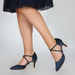 Perfect Bridal Sonya Navy Satin Mid Heel Courts mit überkreuzten Riemen* Schuhe Für Hochzeitsgäste | Schuhe Für Die Mutter Der Braut