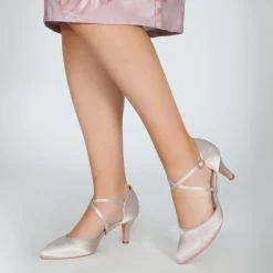 Perfect Bridal Sonya Taupe Satin Mid Heel Courts mit Crossover-Riemen* Schuhe Für Hochzeitsgäste | Schuhe Für Die Mutter Der Braut
