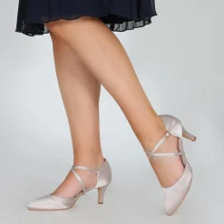 Perfect Bridal Sonya Taupe Satin Mid Heel Courts mit Crossover-Riemen* Schuhe Für Hochzeitsgäste | Schuhe Für Die Mutter Der Braut