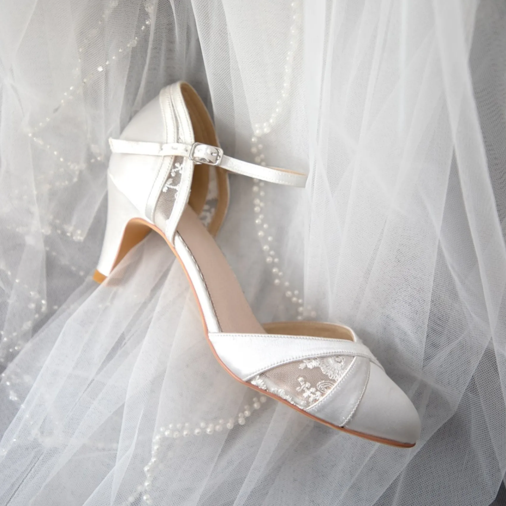 Perfect Bridal Susie Färbbare Elfenbein Spitze Knöchelriemen Hochzeit Schuhe* Hochzeitsschuhe | Schuhe Mit Mittlerem Absatz