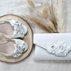 Perfect Bridal Toskana Elfenbeinfarbene Leder-Sandalen mit Blumen-Absatz* Hochzeitsschuhe | Schuhe Mit Mittlerem Absatz