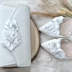 Perfect Bridal Verona Elfenbeinfarbene Leder Clutch Tasche mit Blumenmuster* Hochzeit Handtaschen