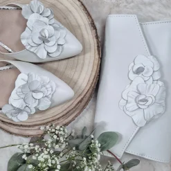 Perfect Bridal Verona Elfenbeinfarbene Leder Clutch Tasche mit Blumenmuster* Hochzeit Handtaschen