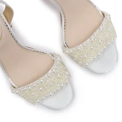 Perfect Bridal Willow Elfenbein Satin Perlen Blockabsatz Plateau Sandalen* Hochzeitsschuhe | Hochhackige Schuhe