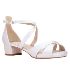 Perfect Bridal Winnie Elfenbein Satin Riemchensandalen mit niedrigem Blockabsatz* Schuhe Für Die Mutter Der Braut | Schuhe Für Brautjungfern