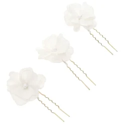 Poirier Pfingstrose Satz von 3 Elfenbein Stoff Blume Haarnadeln* Gold-haar-accessoires | Haarschmuck Für Blumenmädchen