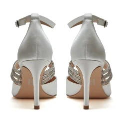 Rainbow Club R Sammlung Emery Elfenbein Satin Diamante geknotet Knöchelriemen Heels* Glitzernde Ballschuhe | Weiße Ballschuhe