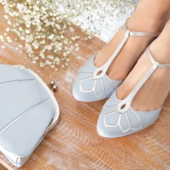 Rachel Simpson Gardenia II Puderblaue Leder T-Bar Hochzeitsschuhe* Schuhe Für Hochzeitsgäste | Schuhe Für Die Mutter Der Braut