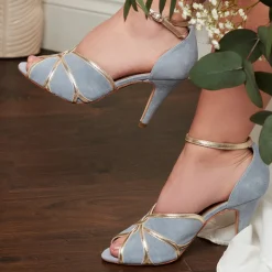 Rachel Simpson Mary Blau Wildleder Vintage inspiriert Peep Toe Sandalen* Schuhe Für Hochzeitsgäste | Schuhe Für Die Mutter Der Braut