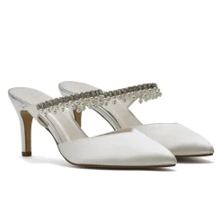 Rainbow Club Amyla Färbbar Elfenbein Satin verschönert Hochzeit Mules* Hochzeitsschuhe | Schuhe Mit Mittlerem Absatz