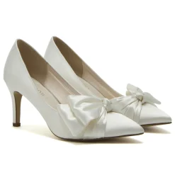 Rainbow Club Arabella Elfenbein Satin Asymmetrische Schleife Mittlere Ferse Gericht Schuhe* Hochzeitsschuhe | Schuhe Mit Mittlerem Absatz