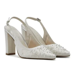 Rainbow Club Aurora Elfenbein Satin Breite Passform Perlen Slingback Block Heels* Hochzeitsschuhe | Hochhackige Schuhe