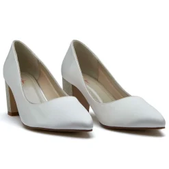 Rainbow Club Bambi Elfenbeinfarbener Satin und Silberner Gitter Blockabsatz Pumps* Schuhe Für Hochzeitsgäste | Hochzeitsschuhe